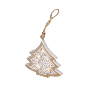 LED vianočný stromček drevený dekor 6LED teplá biela 2x AAA