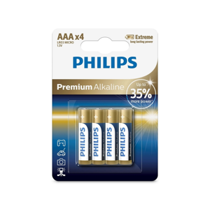 Philips Philips LR03M4B/10 - 4 ks Alkalická batéria AAA PREMIUM ALKALINE 1,5V