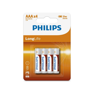Philips Philips R03L4B/10 - 4 ks Zinkochloridová batéria AAA LONGLIFE 1,5V