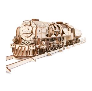Ugears Ugears - 3D drevenené mechanické puzzle V-Express parná lokomotíva s tendrom